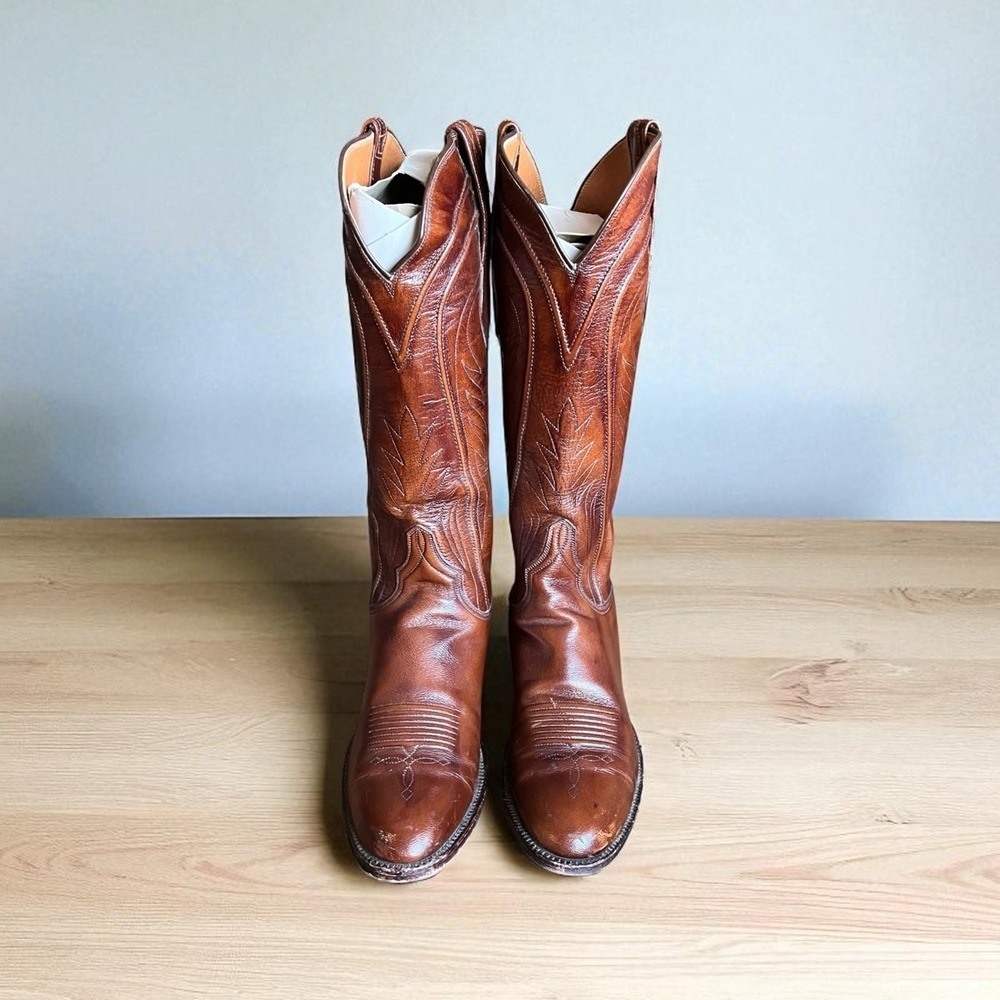 Lucchese San Antonio Vintage Brown Leather Boots Women, Size 6.5A Western 8083 - Picture 4 of 16